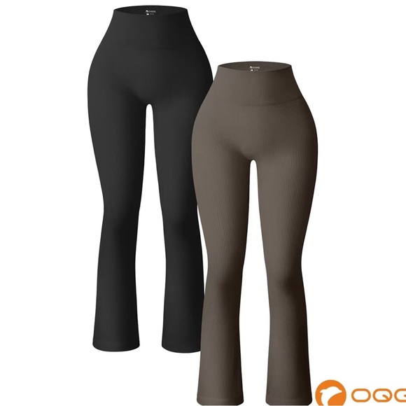 Women's High-Waisted Flare Leggings - Black and Brown - Picture 1 of 1